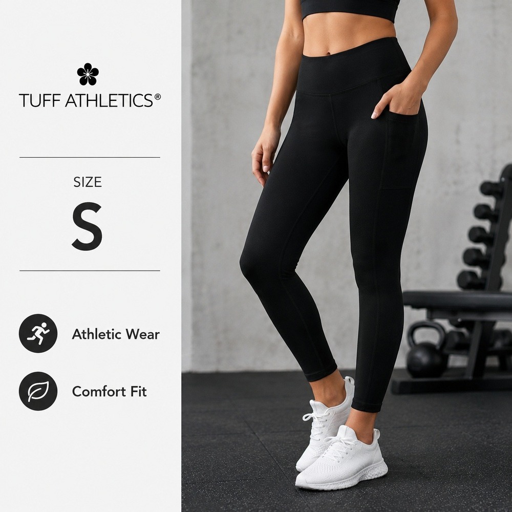 Tuff Athletics Leggings Womens S Black Solid Slim Modern High Waist Pockets